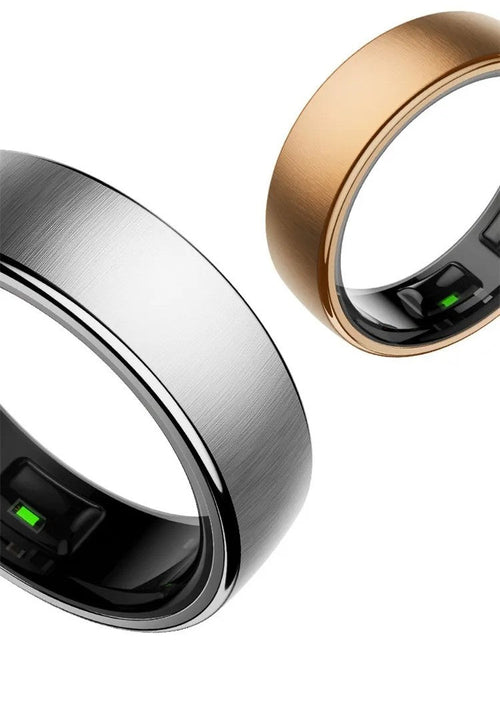 LUXARA Ring in brushed silver and rose gold, inner sensors visible